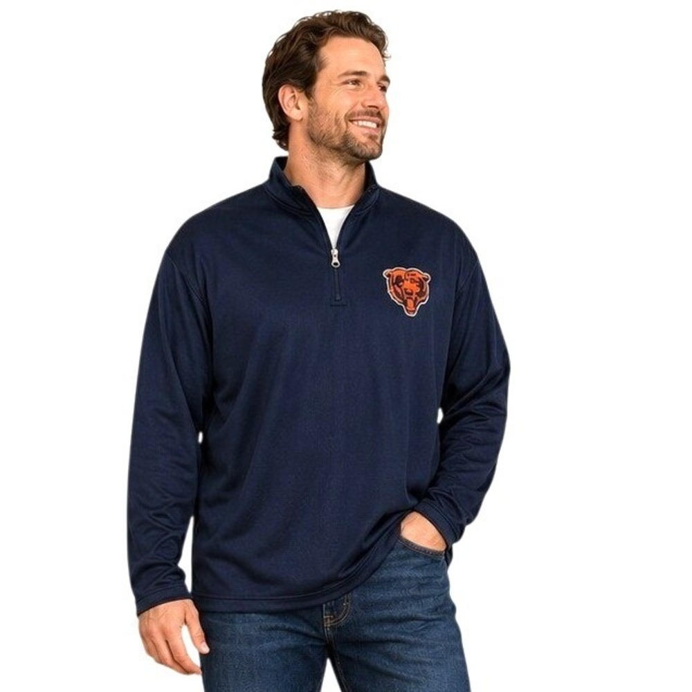 NEW NFL Chicago Bears Quarter Zip Pullover Mens XLT Navy Long Sleeve - NWT